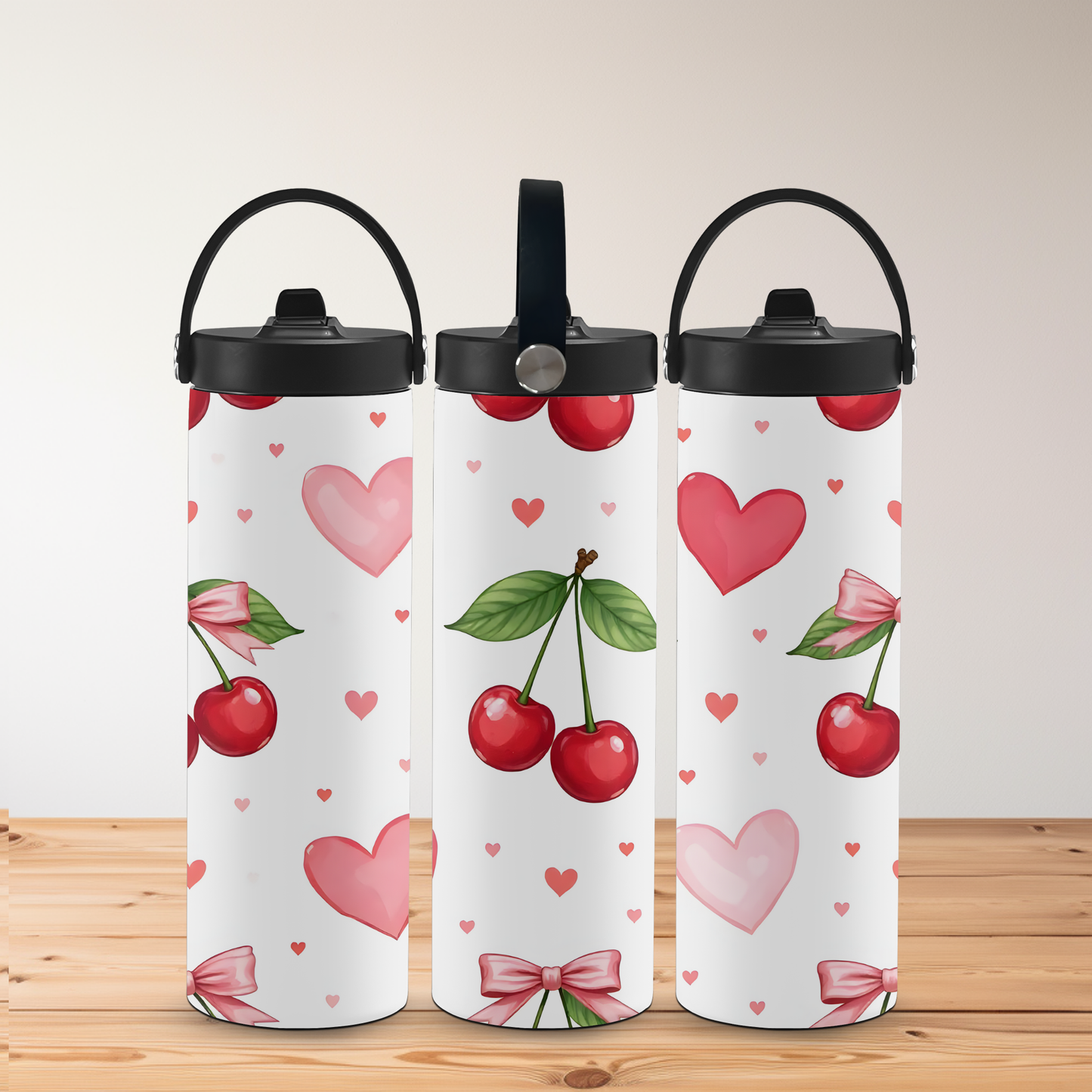 20oz Cherry Tumbler – Red Cherries & Pink Bow Design