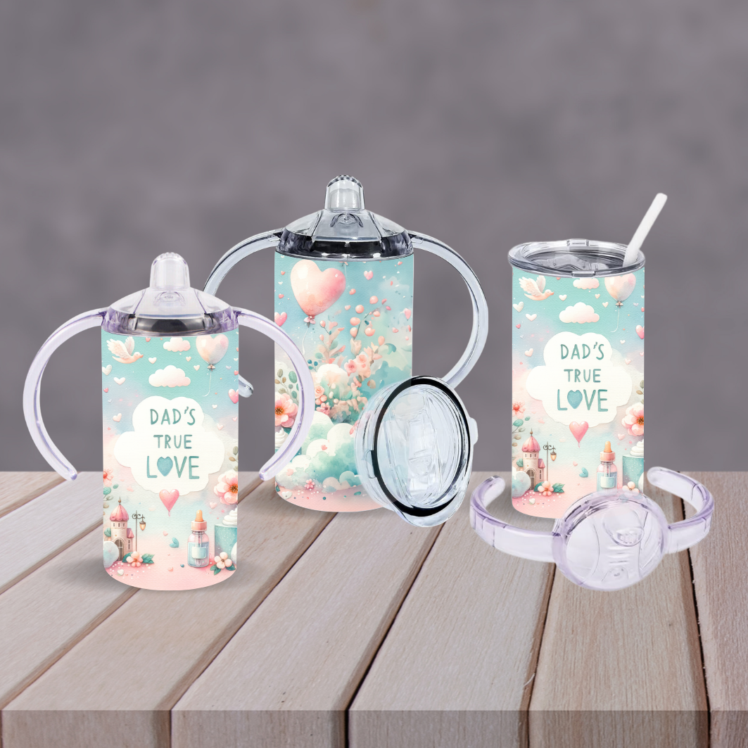 Fairytale “Dad’s True Love” Sippy Cup – 2 Lids Included | Personalised Toddler Cup