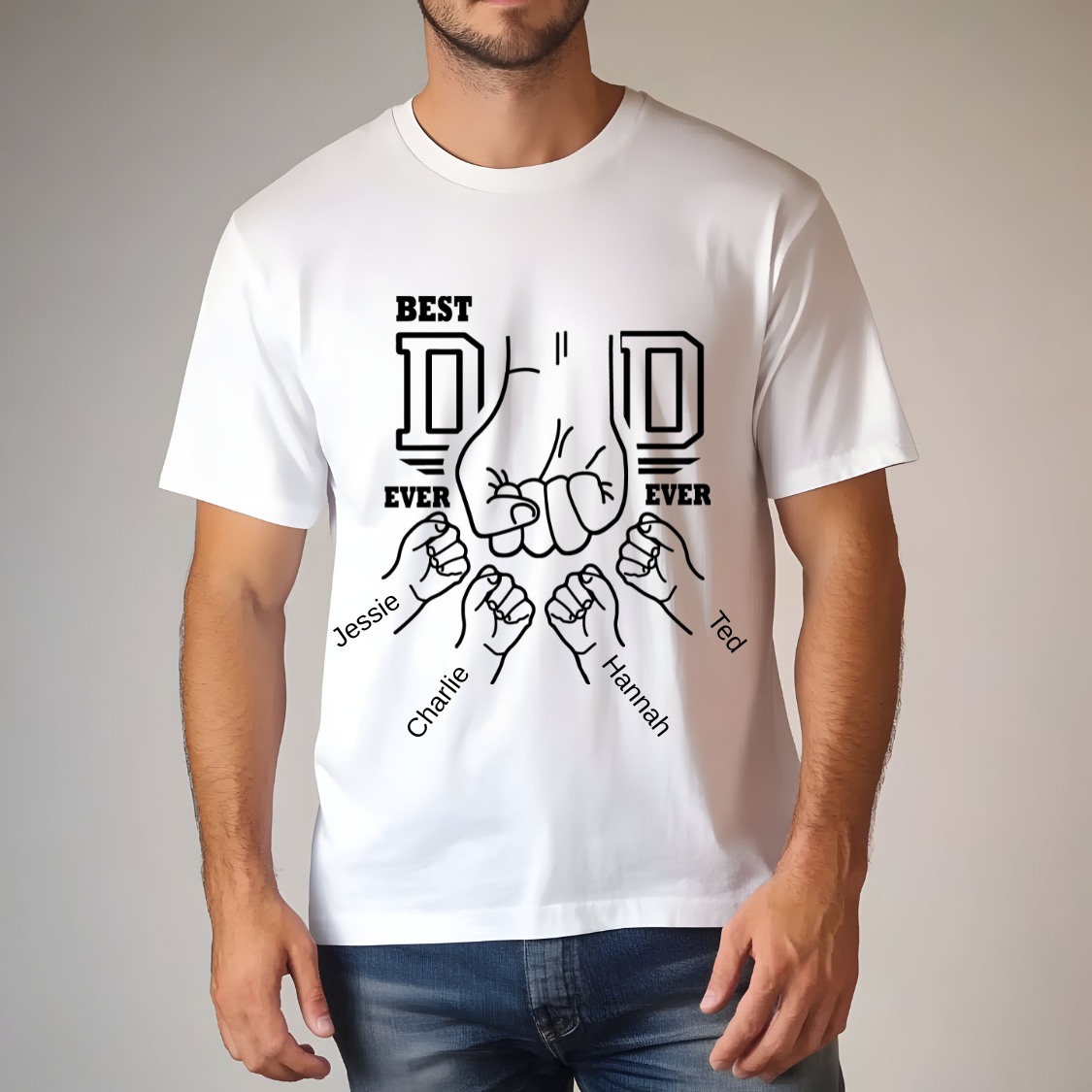 Personalised "Dad & Kids Fist Bump" T-Shirt – Custom Names & Fists Design