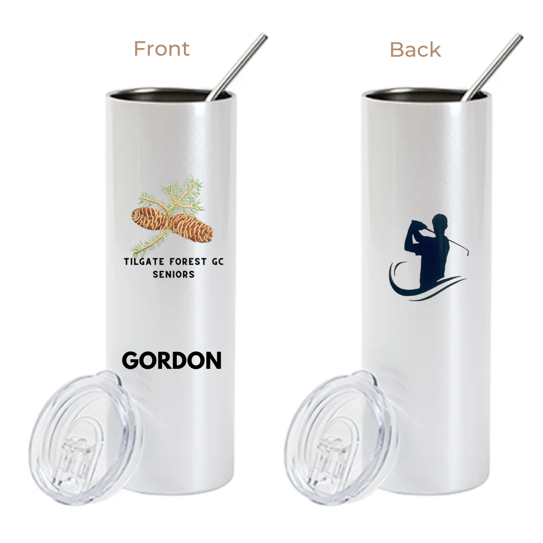 Personalised Golf Club 20oz Stainless Steel Tumbler – With Name, Logo & Golfer Silhouette Back