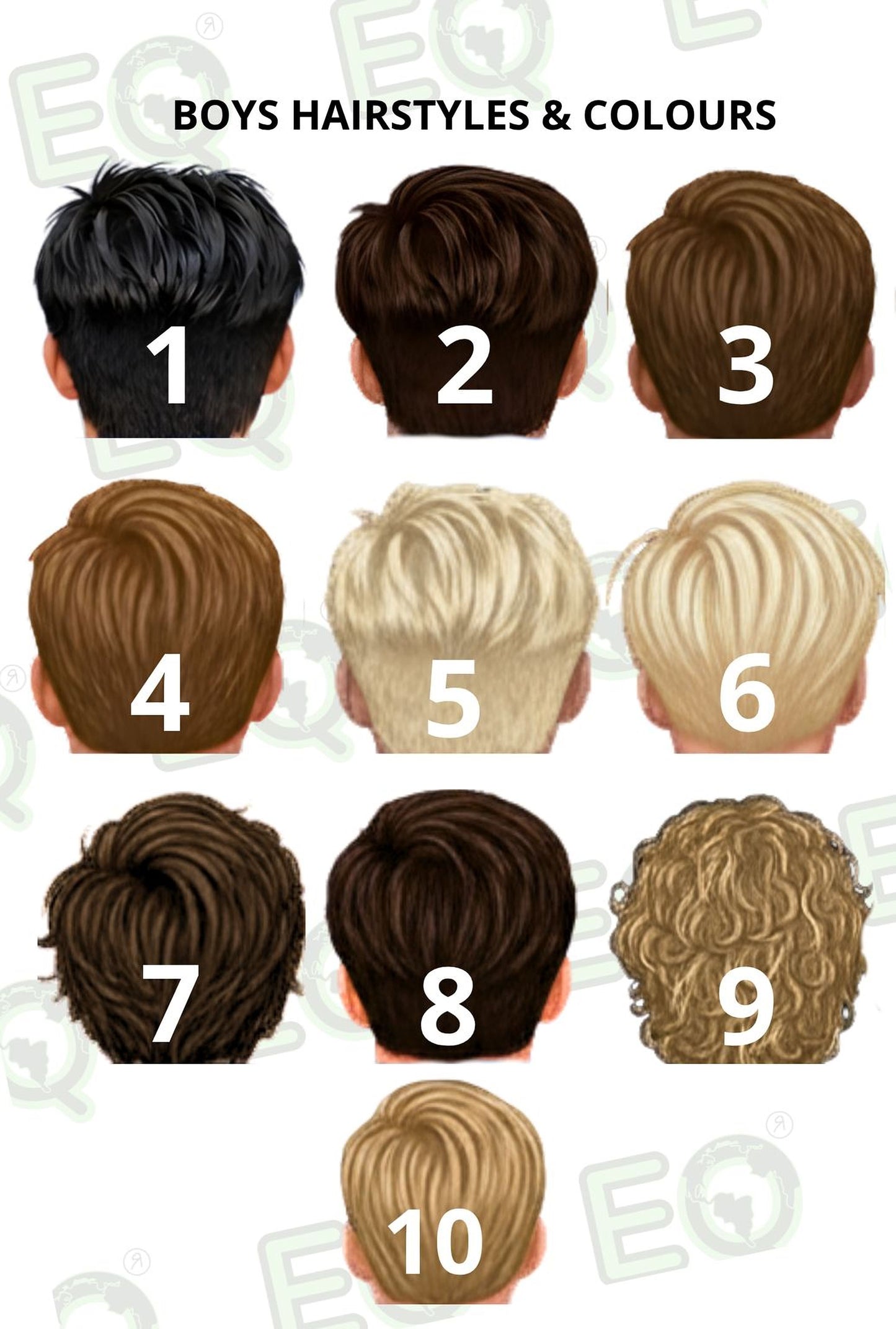 a collage of nine different hairstyles and their corresponding colors, arranged in a grid format.