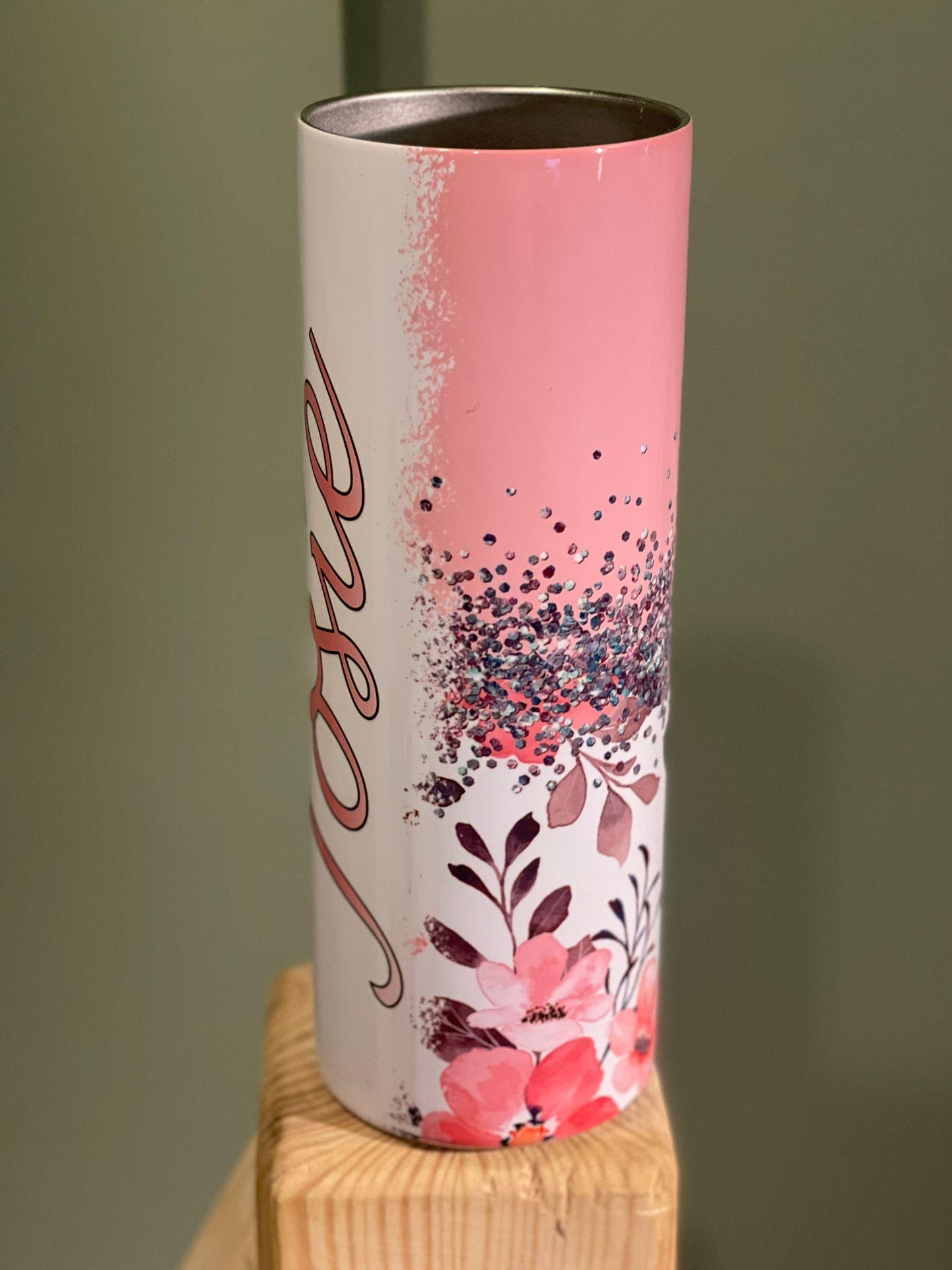 Customisable Flower & Glitter Design 20oz Tumbler - Personalised Name Stainless Steel Insulated
