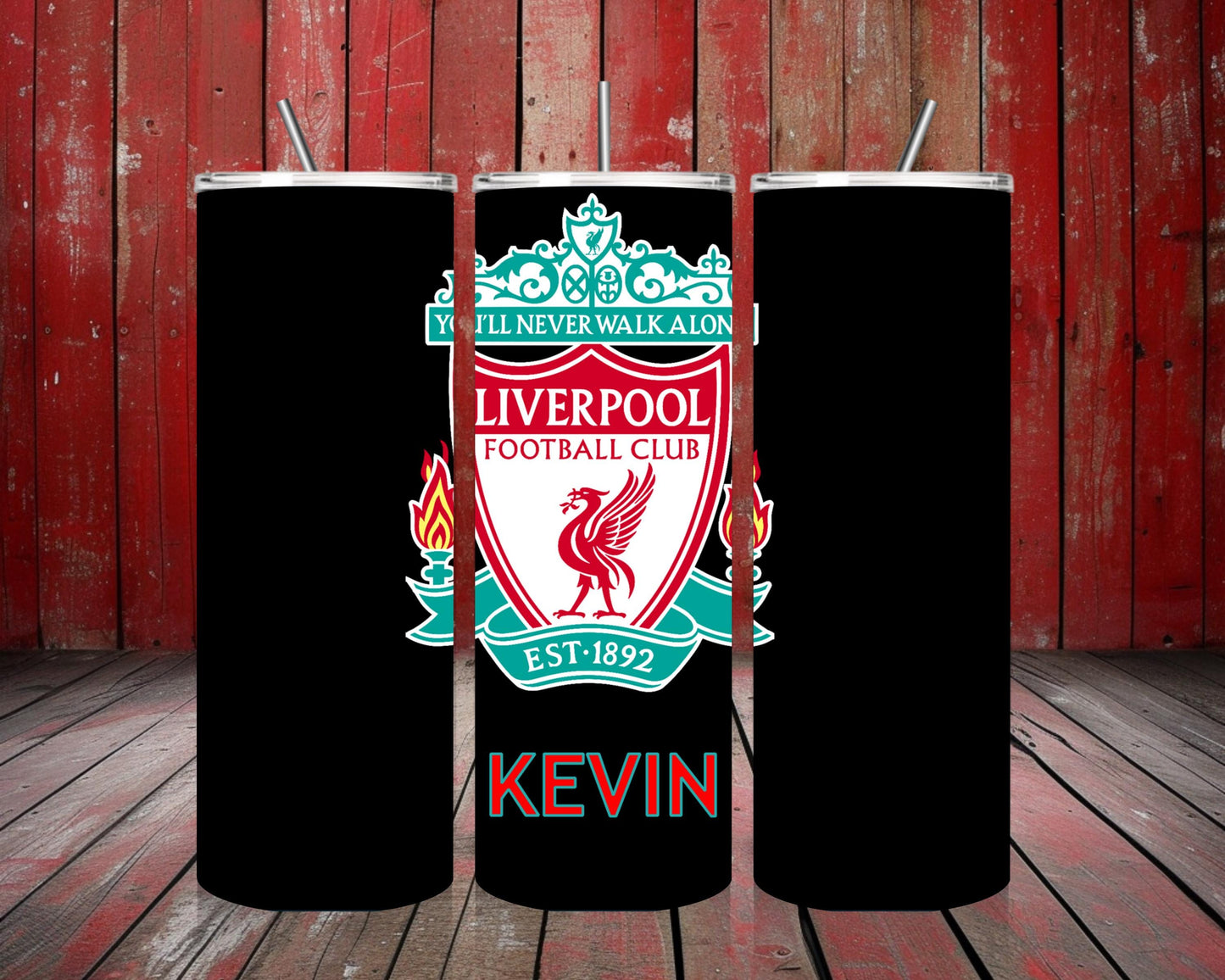 Personalised Liverpool FC Water Bottle Tumbler – Custom Name | 20oz Sports Lid & Straw