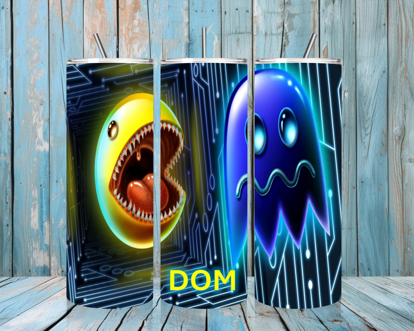 Pac-Man Themed 20oz Tumbler – Retro Arcade Inspired Drinkware | Customisable with Name Option