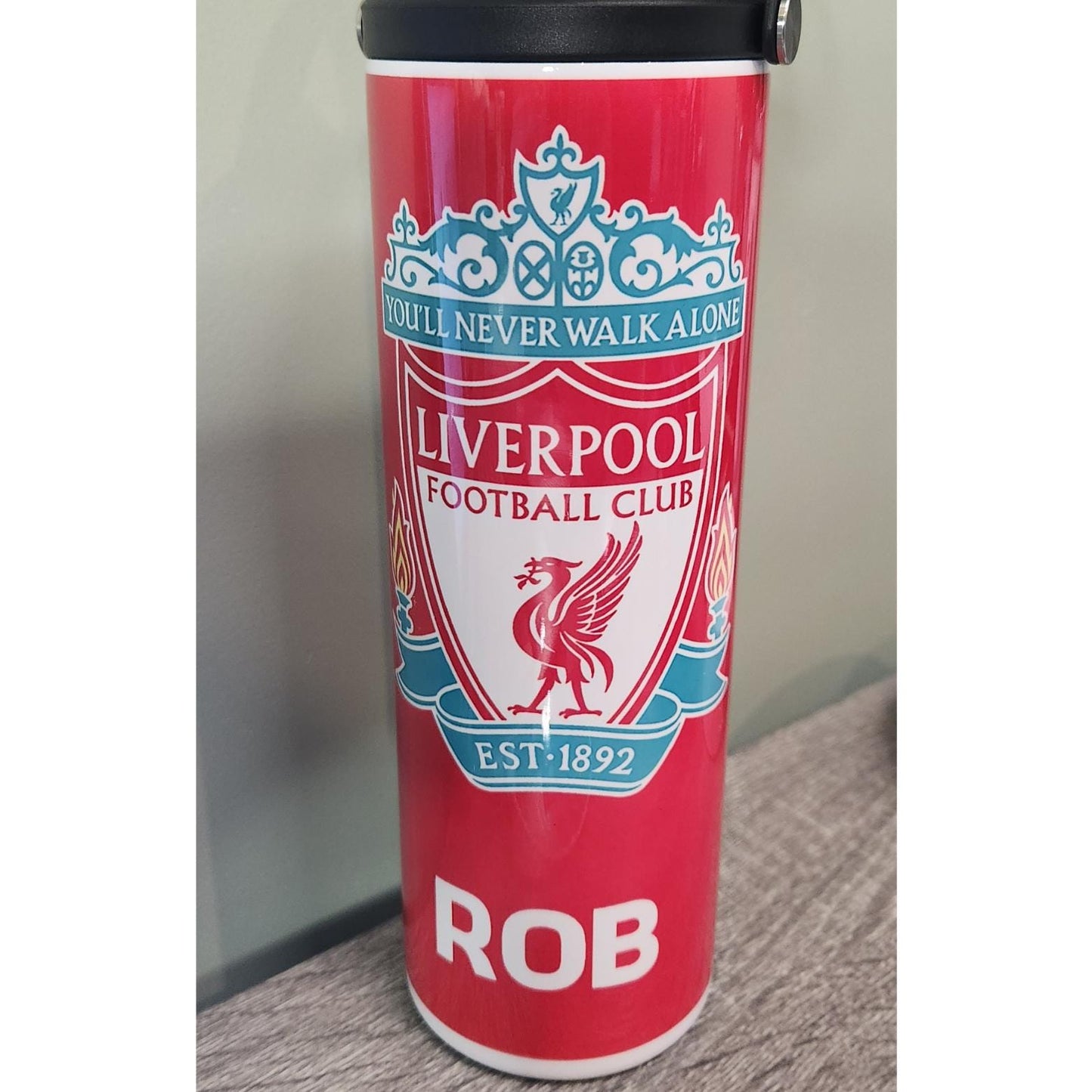 Personalised Liverpool FC Water Bottle Tumbler – Custom Name | 20oz Sports Lid & Straw
