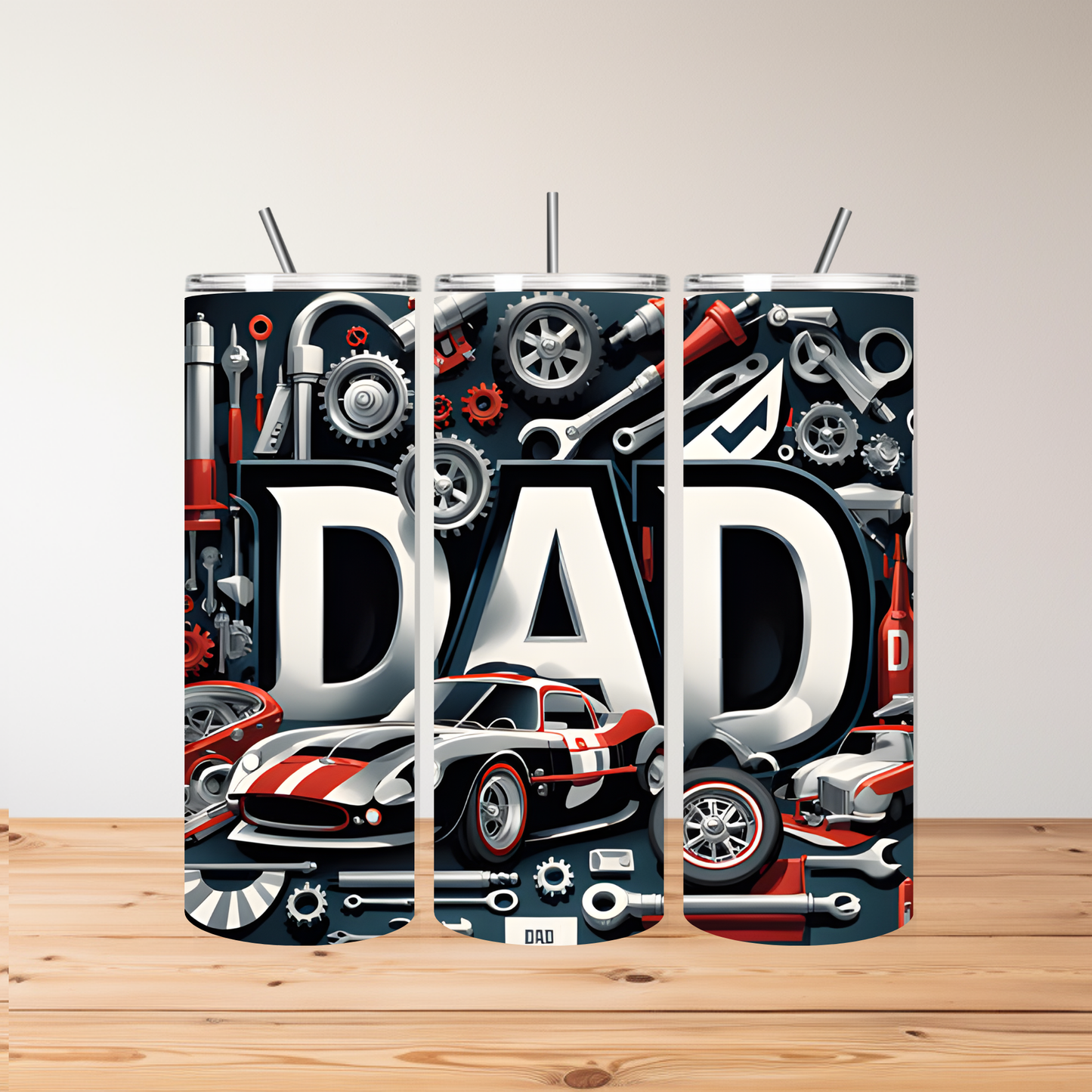 Personalised Dad Tumbler – Car & Tools Design