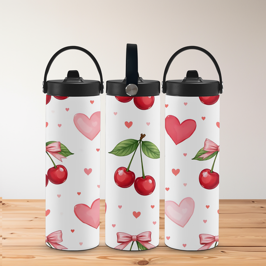 20oz Cherry Tumbler – Red Cherries & Pink Bow Design