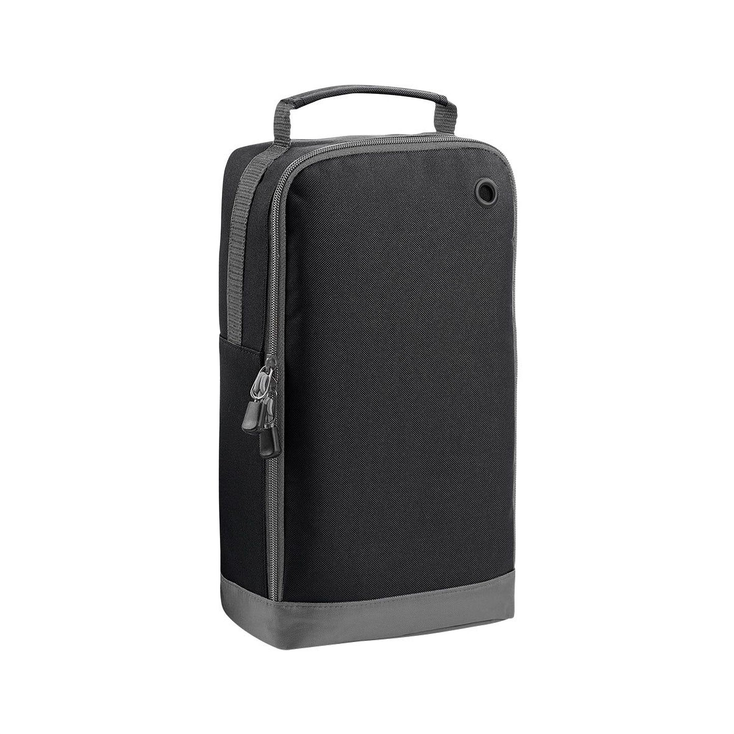 A black and gray bag with a handle and zipper closure.