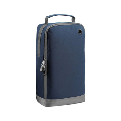 A navy blue and gray bag with a handle and zipper closure.