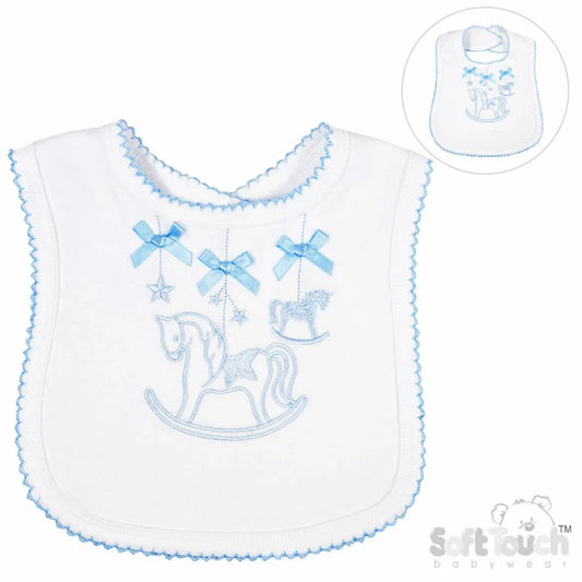 Blue Rocking Horse Embroidered Baby Bib – SoftTouch Babywear