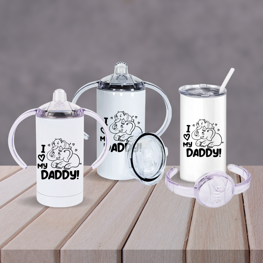 “I Love My Daddy” Elephant Sippy Cup – Personalised Stainless Steel with 2 Lids