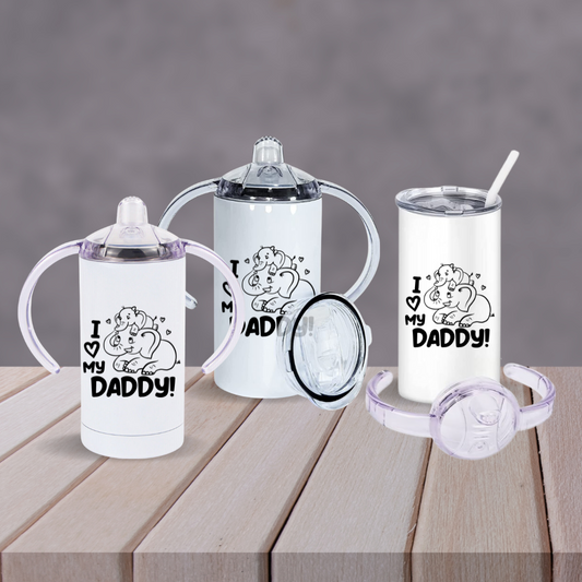 “I Love My Daddy” Elephant Sippy Cup – Personalised Stainless Steel with 2 Lids