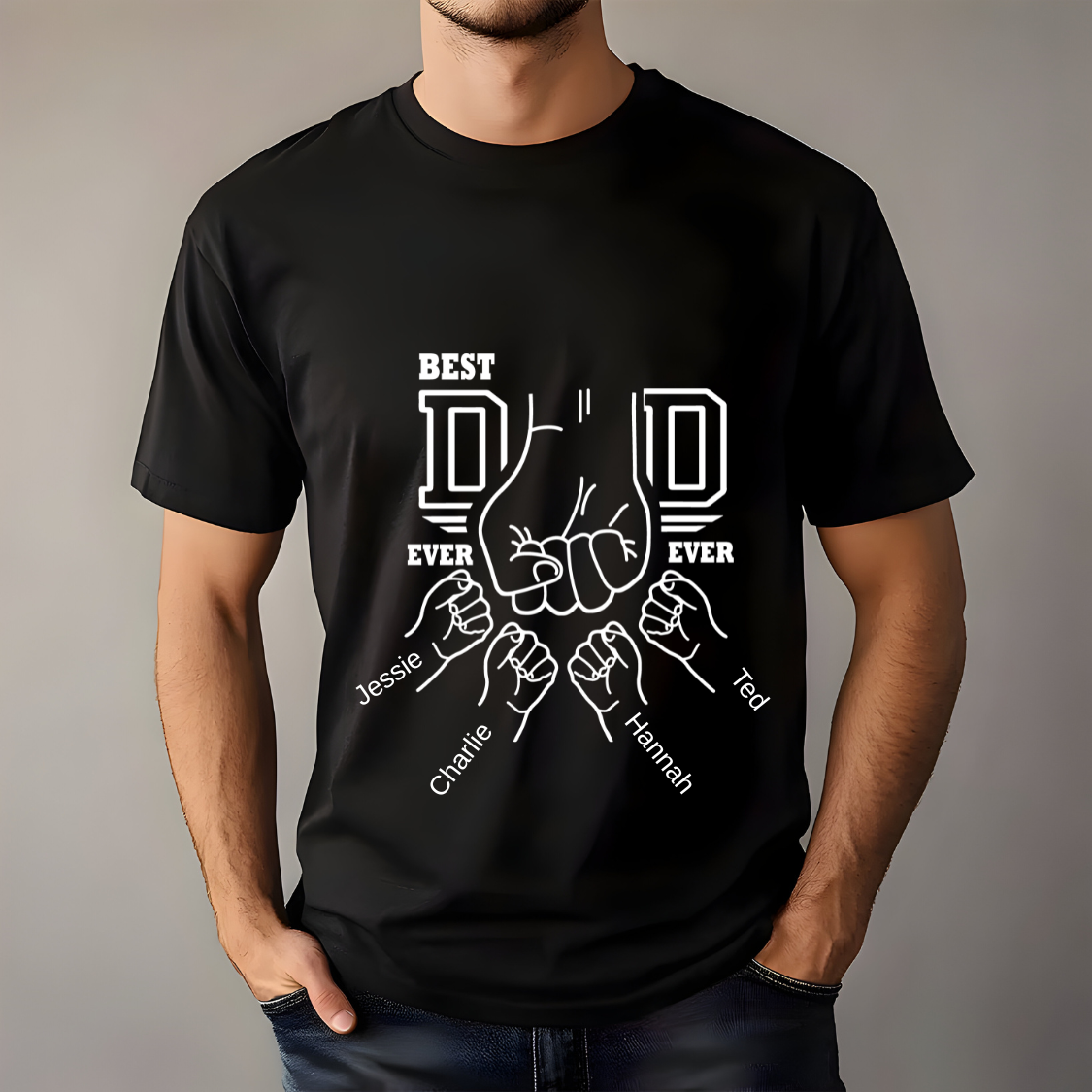 Personalised "Dad & Kids Fist Bump" T-Shirt – Custom Names & Fists Design