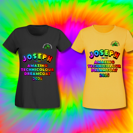 Women’s Fitted Joseph and the Amazing Technicolour Dreamcoat T-Shirt – Black or Yellow