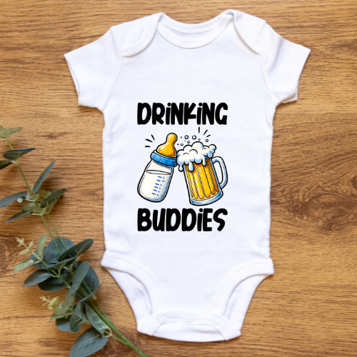 "Drinking Buddies" Baby Vest – Funny Matching Design with Milk & Beer Bottles
