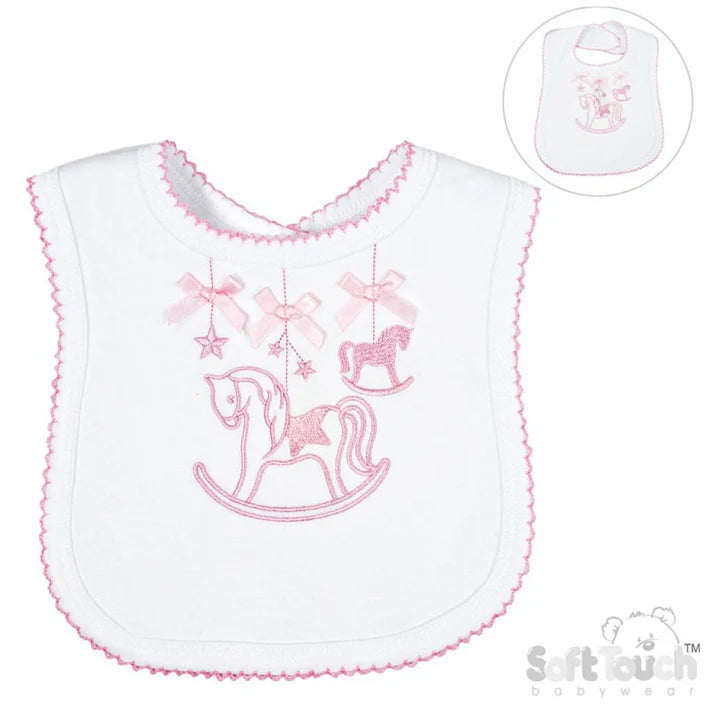 Pink Rocking Horse Embroidered Baby Bib – SoftTouch Babywear