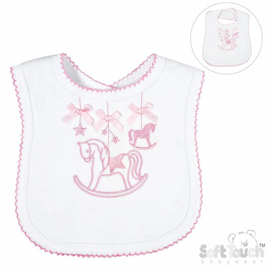 Pink Rocking Horse Embroidered Baby Bib – SoftTouch Babywear