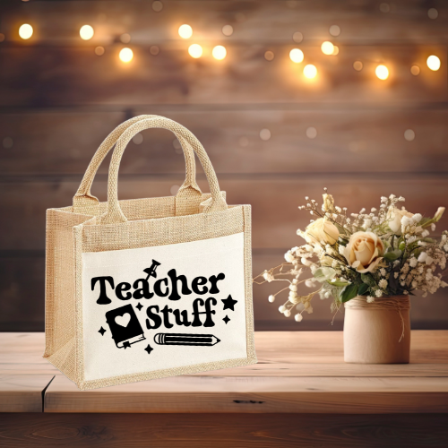 Personalised “Teacher Stuff” Jute Tote Bag