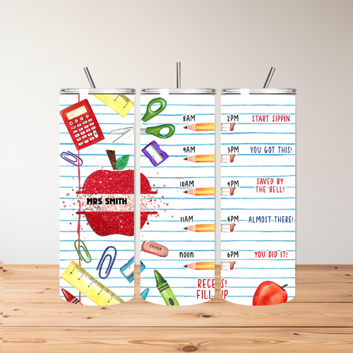 Teacher-Themed Hydration Tracker Tumbler – Inspirational Hourly Quotes