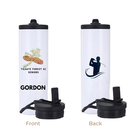 Personalised Golf Club 20oz Stainless Steel Tumbler – With Name, Logo & Golfer Silhouette Back