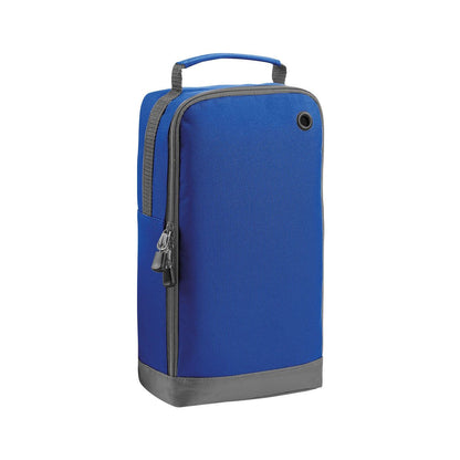 A blue and gray bag with a handle and zipper closure.