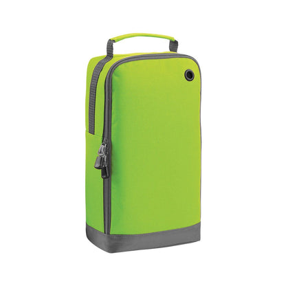 A bright green and gray bag with a zipper closure and handle.