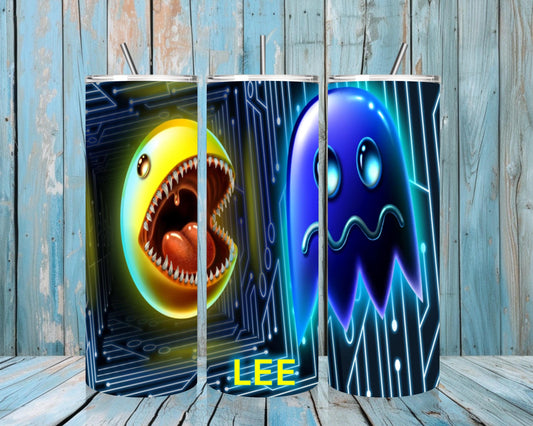 Pac-Man Themed 20oz Tumbler – Retro Arcade Inspired Drinkware | Customisable with Name Option
