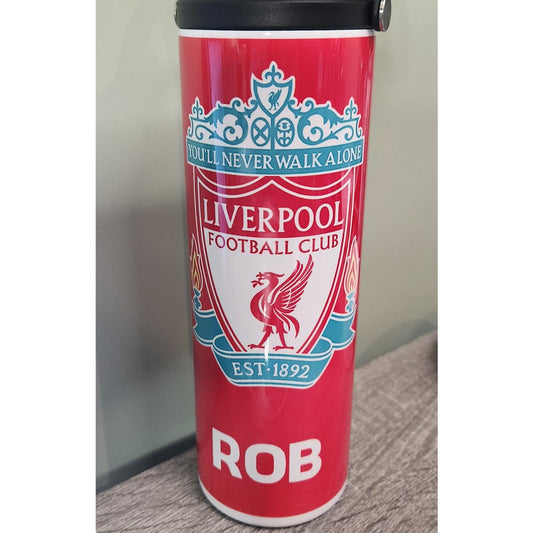 Personalised Liverpool FC Water Bottle Tumbler – Custom Name | 20oz Sports Lid & Straw