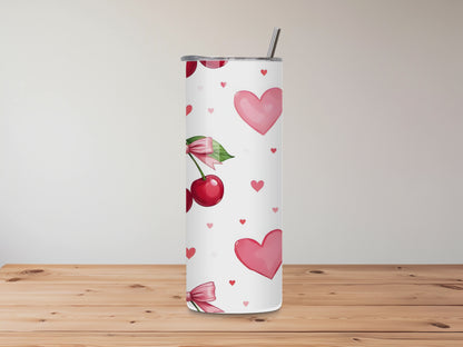 20oz Cherry Tumbler – Red Cherries & Pink Bow Design