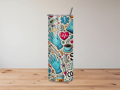 Medical Themed Tumbler – “Scrubs, Gloves & Coffee All Day” – Perfect for Long Shifts