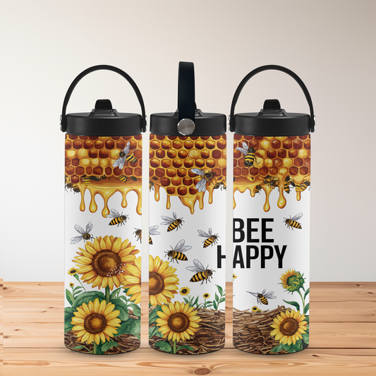"Bee Happy" 20oz Stainless Steel Tumbler – Bee & Sunflower Design
