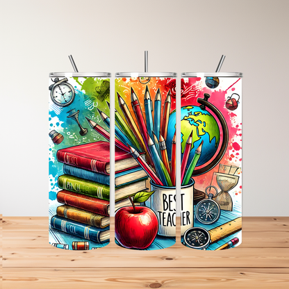 Best Teacher 20oz Tumbler – School-Themed Design with Educational Icons | Personalised Gift for Teachers