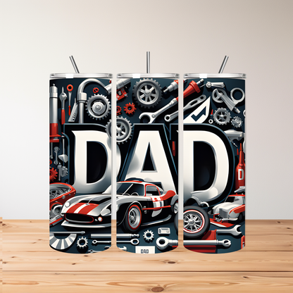 Personalised Dad Tumbler – Car & Tools Design