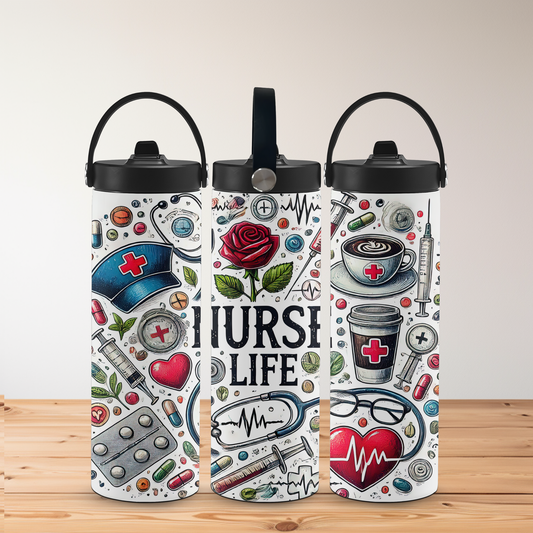 Nurse Life Tumbler – 20oz Stainless Steel Insulated Bottle with Nursing Design