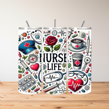 Nurse Life Tumbler – 20oz Stainless Steel Insulated Bottle with Nursing Design